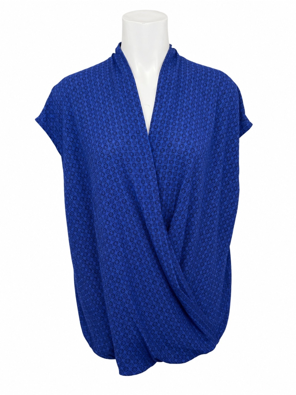 Pleione NWT XL Cobalt Blue Textured Faux Wrap Blouse Cap Sleeve Draped Top
